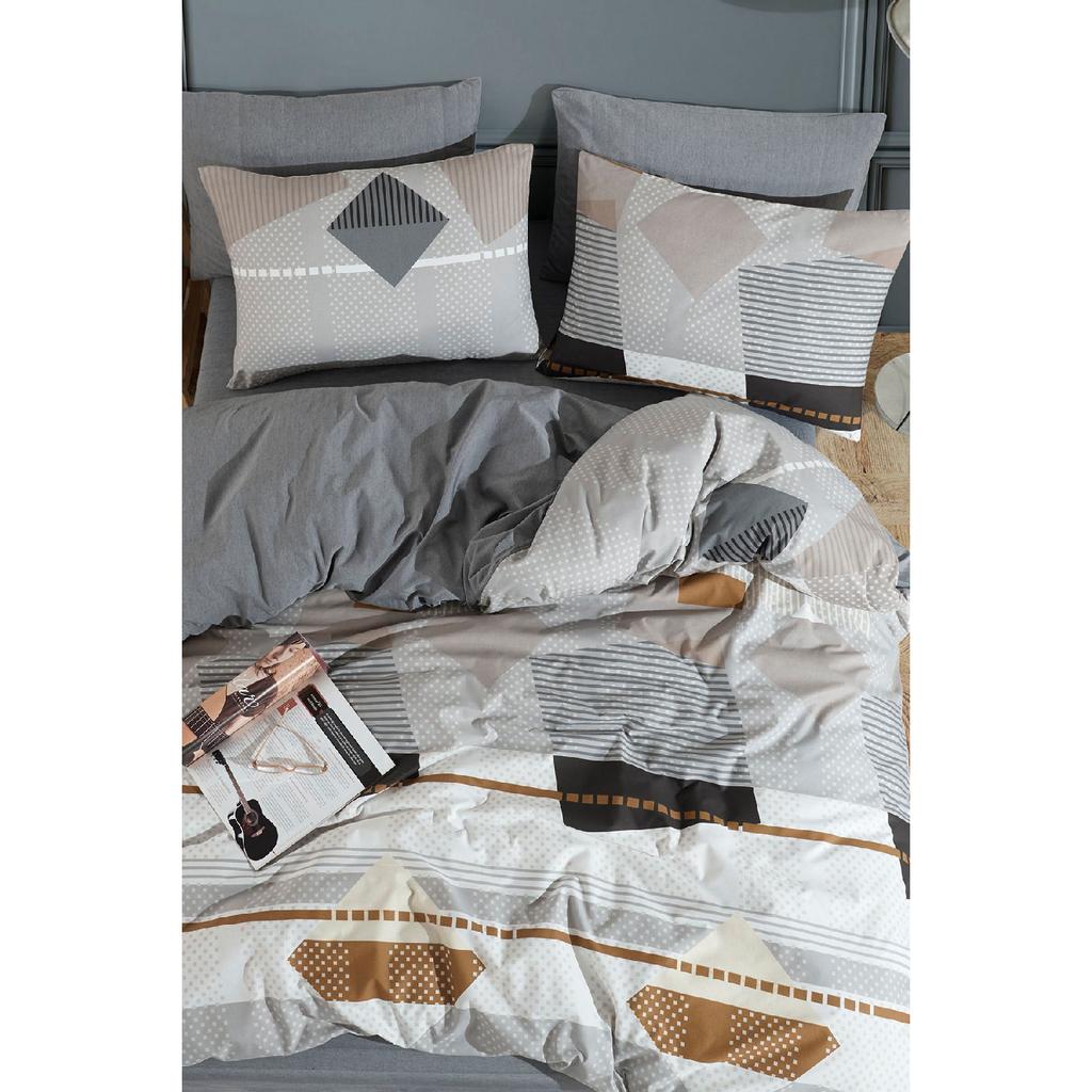 Sahara, Patterned Double Duvet Cover Set With Elastic Sheets, Reusable On Both Sides