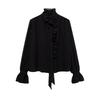Fall and Winter New Women's Clothing Fashion Wind Long Sleeves Stand Collar Ruffle Design Shoelace Shirt Tops 77059069