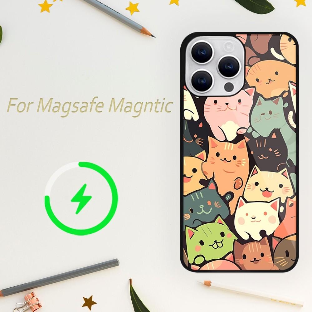 Милый чехол для телефона с изображением кота для iPhone 15 14 13 12 11 Plus Pro Max Magsafe с магнитной беспроводной зарядкой