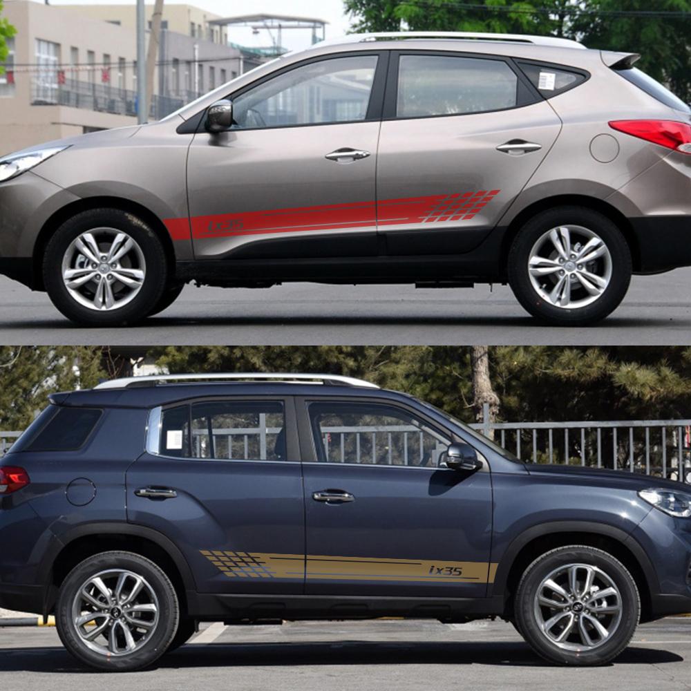 2 шт., наклейки на боковую юбку автомобиля для Hyundai IX35, виниловая пленка, спортивные авто украшения, Стайлинг, наклейки, тюнинг