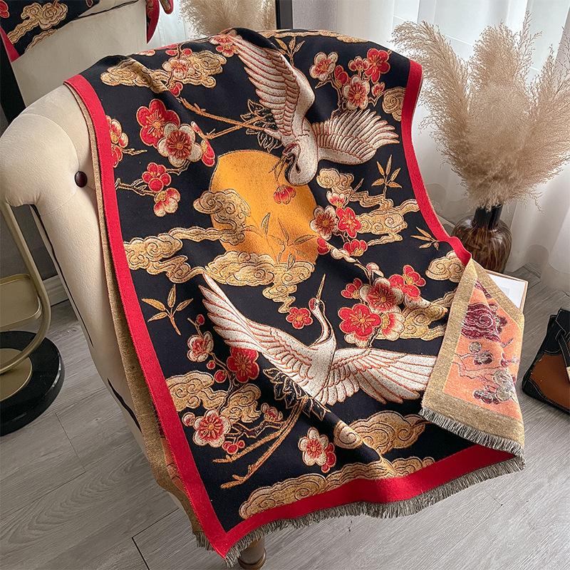 Осенне-зимняя двухсторонняя цветная масляная живопись, утолщенный теплый шарф, защитная шаль для шеи в кондиционируемом помещении