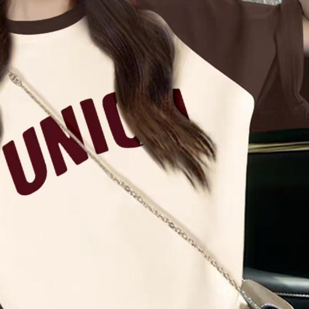 2025 Summer New Loose Casual Color Contrast Splicing Letter Printed Short-sleeved T-shirt for Women