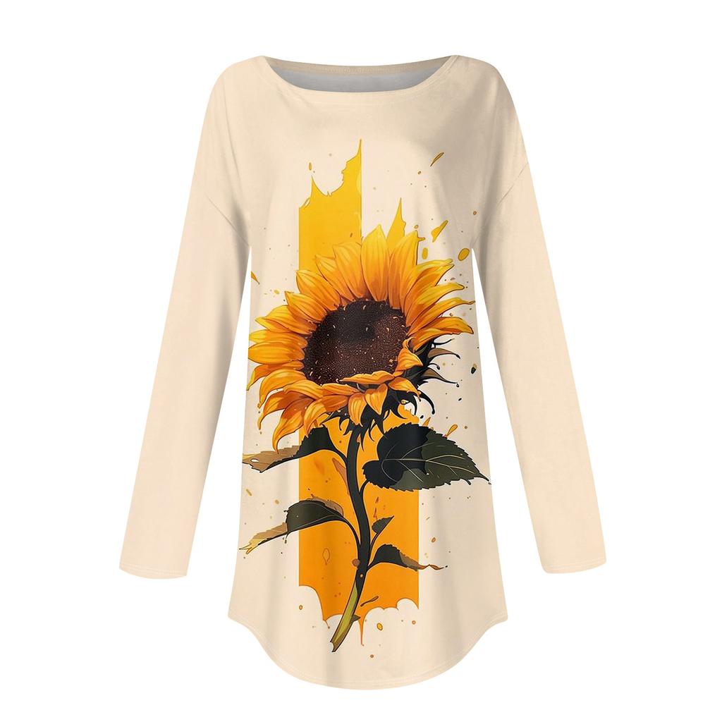 Fashion Women's Casual Long Sleeved Round Neck Printed Tops