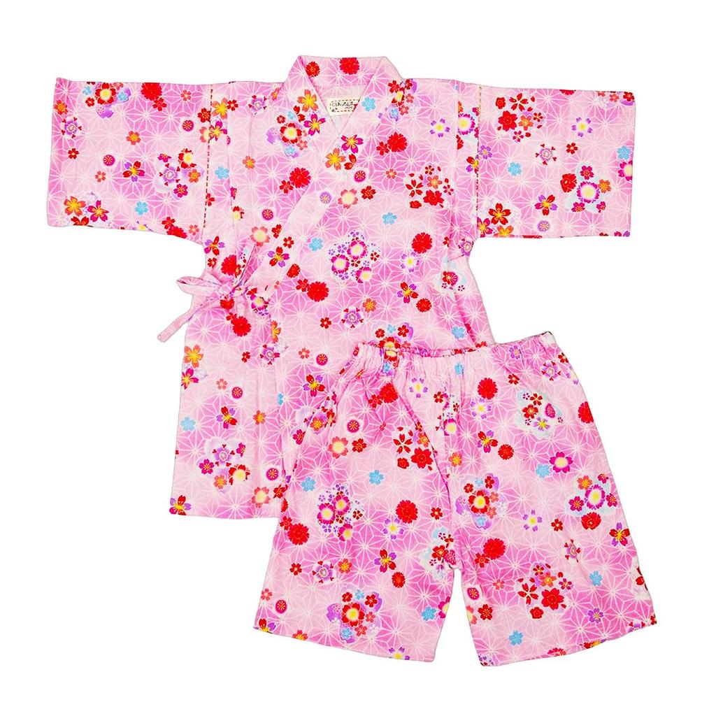 Джинбей для верха и низа, цветочный, 120 см, для девочек, детский, 100% хлопок, комплект, принт, розовый,