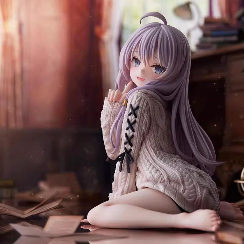 Элайна Фигура: Сидящая поза в платье-свитере - Оглядывающаяся аниме-девушка, украшение