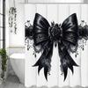 Black Bow Floral Shower Curtain, Bathroom Decorative Shower Curtain, Waterproof Shower Curtain with Hooks