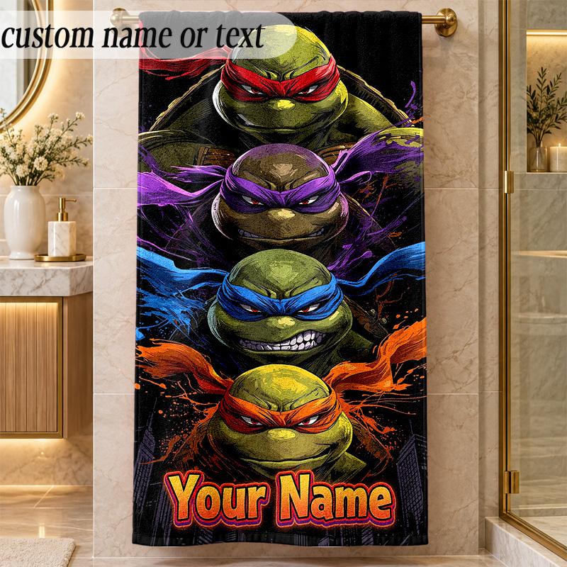 Beach TowelTeenage Mutant Ninja Turtles Custom Name Text Personalized Soft Towel for Beach Pool Indoor Home Decor Gift