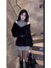 Chic Mature Sister Style: Fuzzy Off-Shoulder Cardigan & Slimming Knit Dress Set