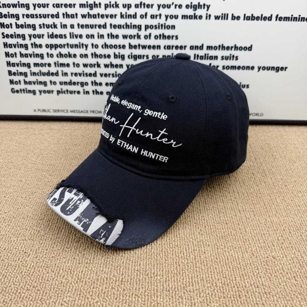 Spring and summer American retro baseball cap gradual change patch female old edging letter embroidery show face small shade cap