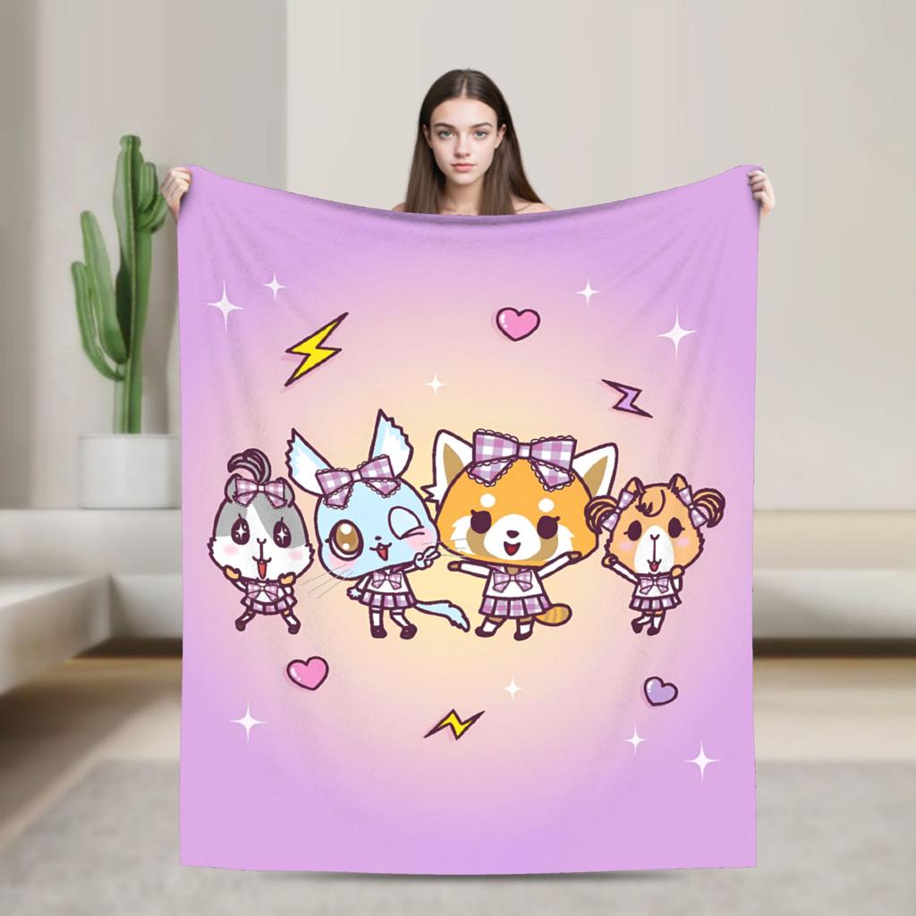 Aggretsuko Flannel Blanket Winter Warm Soft Throw Blanket for Kids Outdoor Pattern Bedspread Sofa Bed Cover