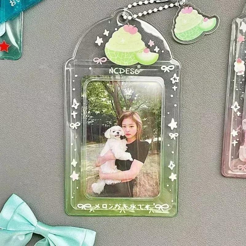 Original Design Summer Cheery Smoothie PVC Picture Frames with Chain Cute Ice Cream Photocard Holder for 3 Inch Kpop Card 2025