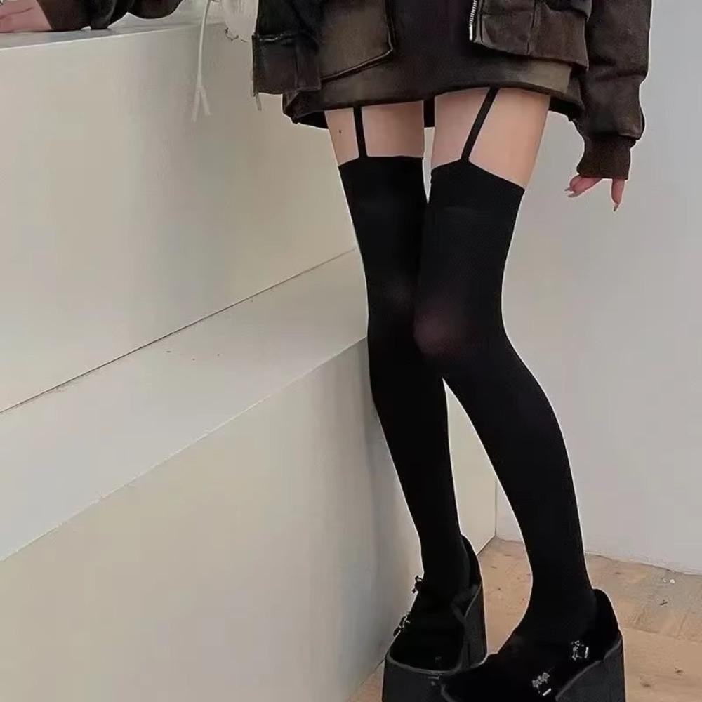Черно-белые чулки выше бедра на подвязках, бархатные тонкие женские чулки, женские
