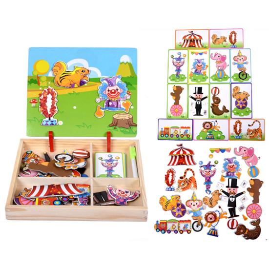 Magnetic Block Puzzle Board Game Educational Logic Thinking Training Facial Feature Vehicle Circus Attire Princess Dressing Wooden Puzzle Matching Toy
