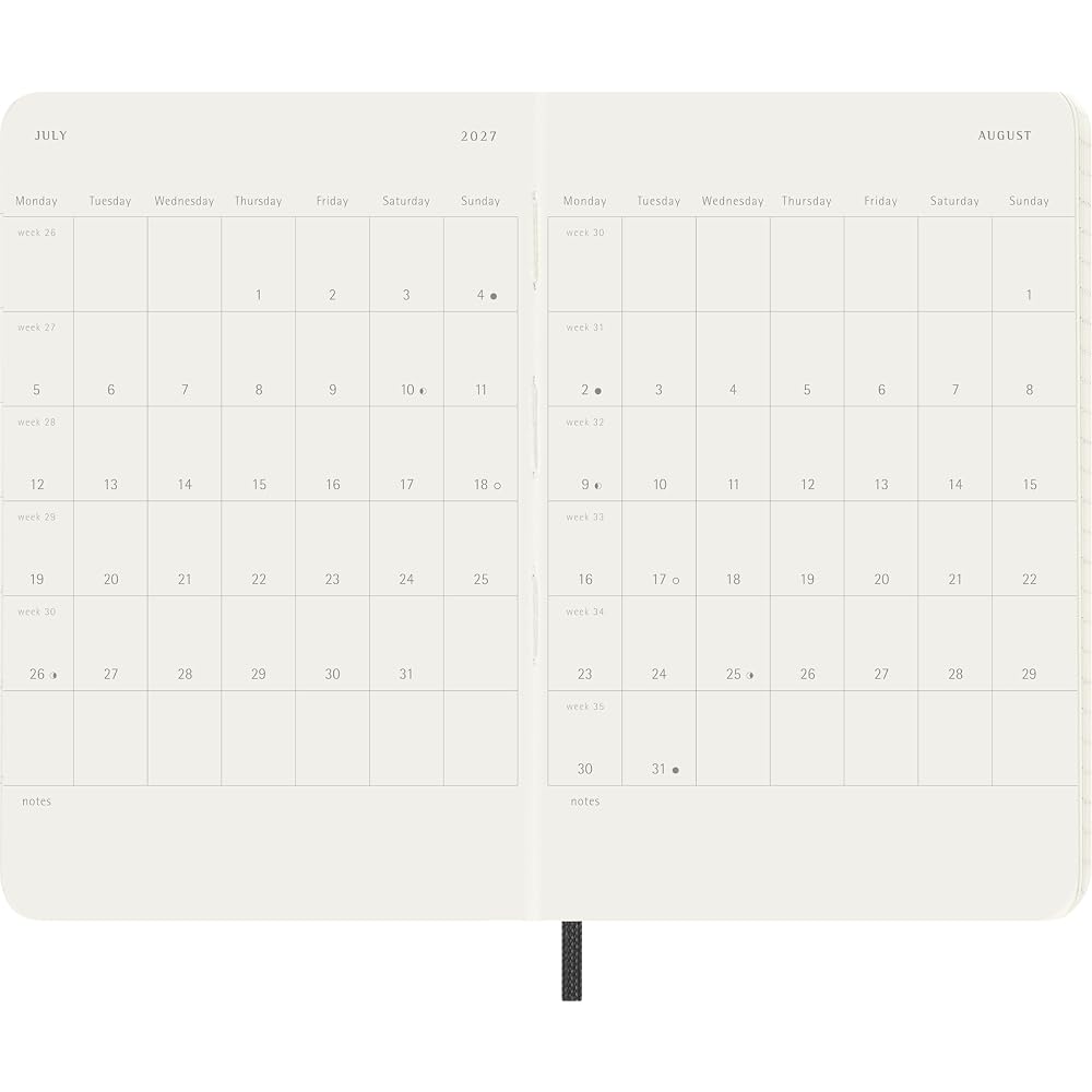 Ежедневник Moleskine 2027, начало в январе, 12 месяцев, карманный формат (9см х 14см), Мягкая обложка, Черный