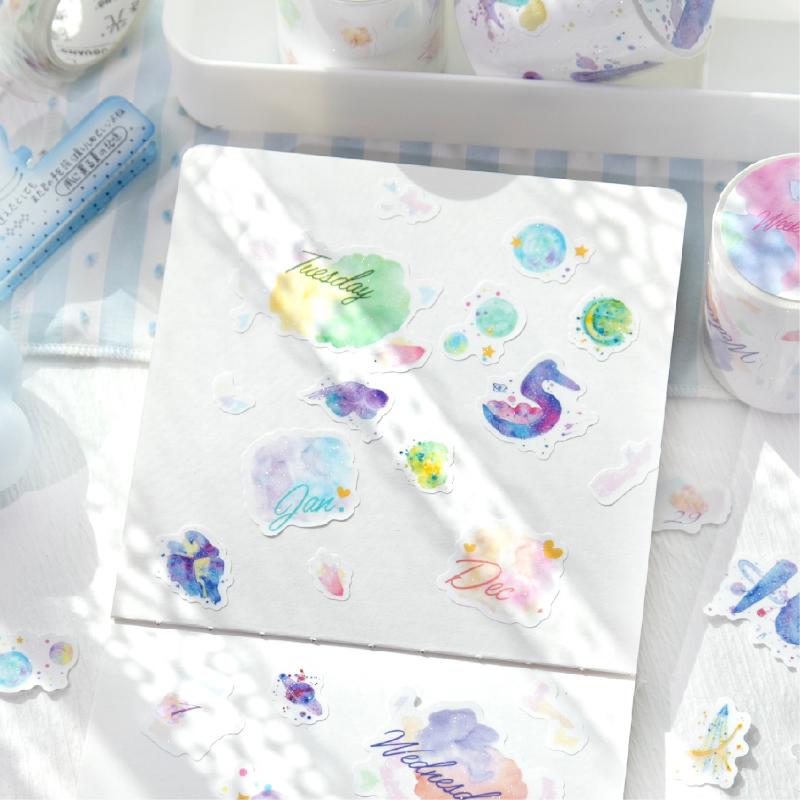 Journal GO 5x200cm Starry Sky Tape Stickers Aesthetics Cloud Sticker for Collage Junk Journal Scrapbook Card Masking Tape