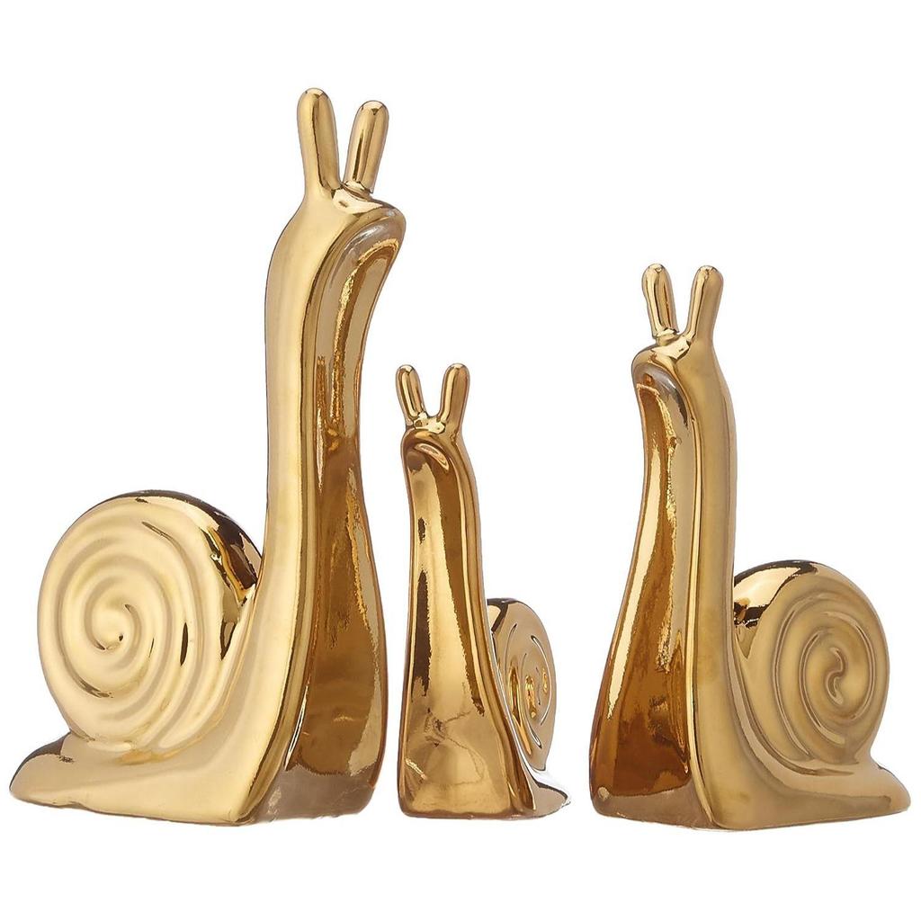 Snail Family Ceramic Finish Figures - Timeless Elegance for Home Décor | Handcrafted Detailing, Durable Ceramic Materials (Golden Set of 3 Pieces)