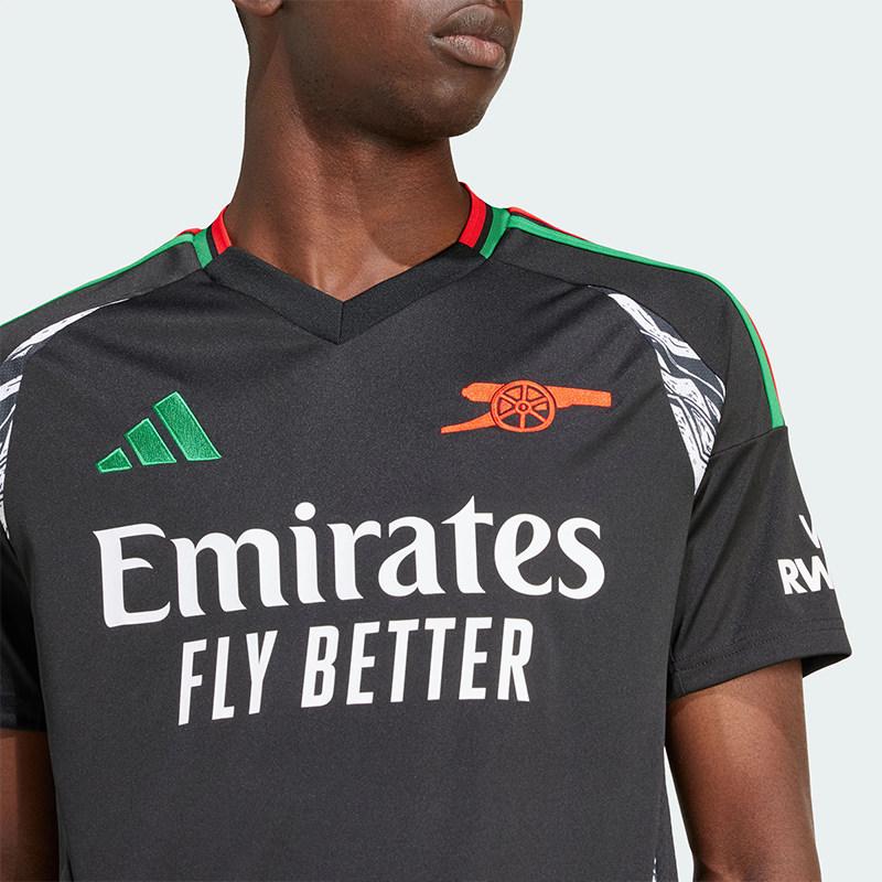 Мужская черная футбольная футболка Adidas Arsenal AEROREADY 24/25, выездная, с логотипом Labrum London, с V-образным вырезом, с капюшоном, с коротким рукавом