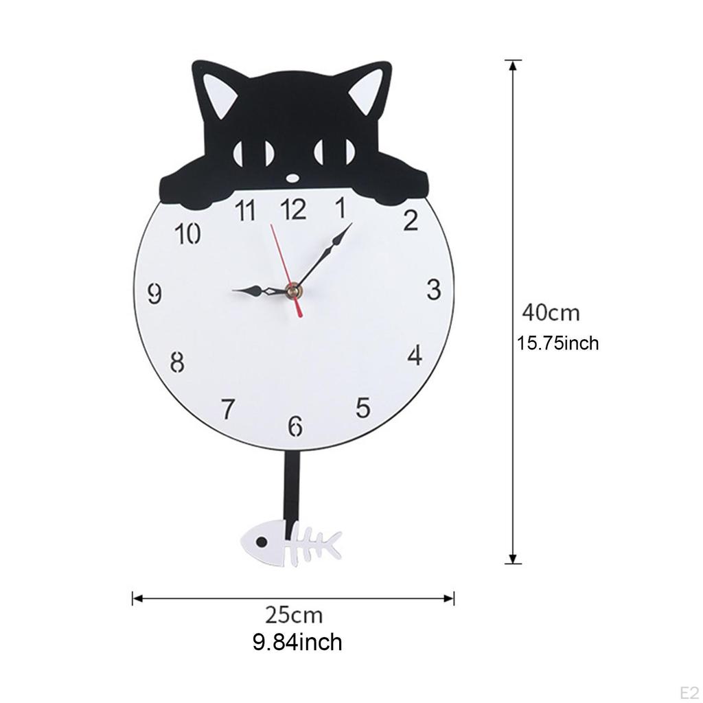 Cat Pendulum Wall Hanging Clock Silent Acrylic Modern Ornament Decorative for Living Room