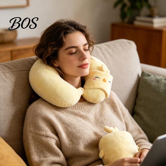 Neck Support Travel Pillow 1 Set U-Shaped with Eye Mask, Pillow, Cute Animal U-shaped Design, for Road Trip Flight Pain Relief Soft