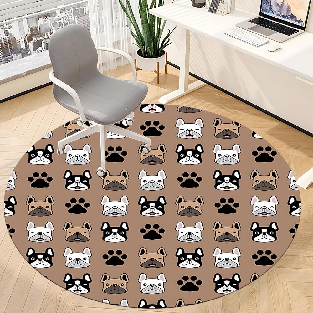 1pc French Bulldog Pattern Carpet for Office Non Slip, Round Carpet, Soft & Comfortable, Carpet for Office, Lightweight Round Floor Mat