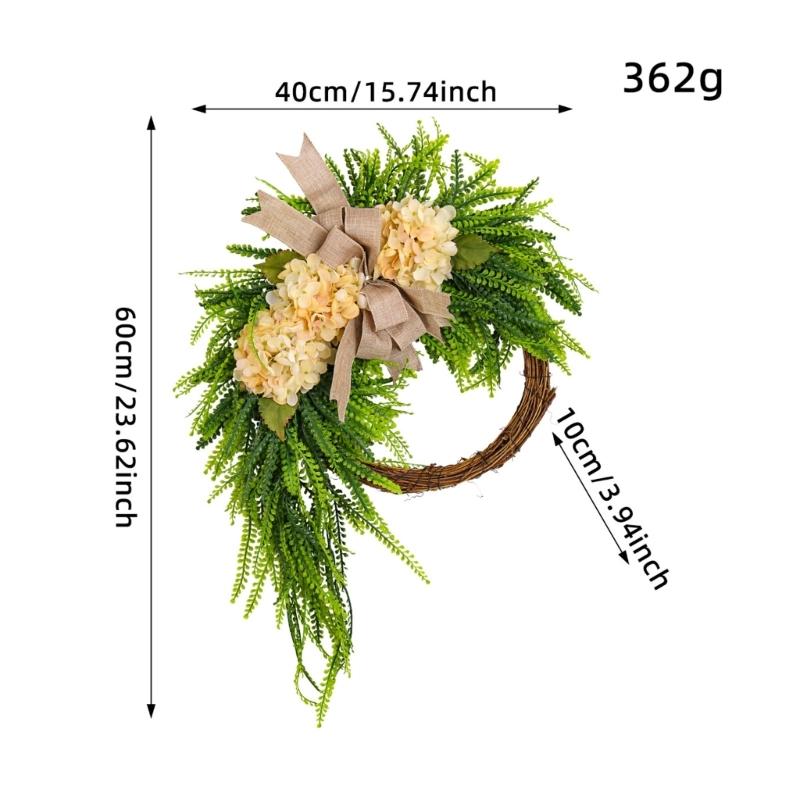 Рустикальный цветочный венок Настенное украшение Ротанговая рама С искусственными цветами гортензии Украшение Для интерьера