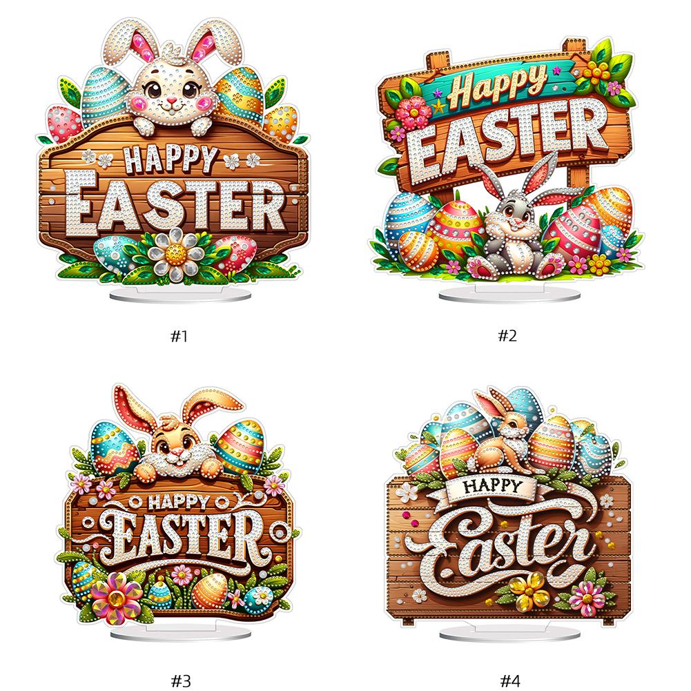 Acrylic Special Shape Happy Easter Diamond Painting Tabletop Ornaments Kit Diamond Painting Desktop Decors for Home Office Decor