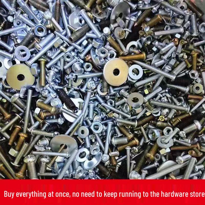 Набор винтов и гаек для самостоятельной сборки: Винты с круглой и плоской головкой, болты, гайки, колпачки, шайбы для бытового ремонта.