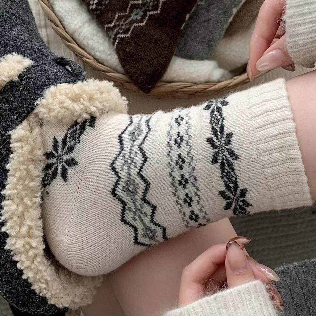 Носки Birkenstock Stack до середины голени Снежинка Зимние Теплые Шерстяные Носки Утолщенные С Винтажными Детскими