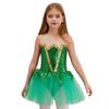 Girls Halloween Elf Cosplay Costume Sleeveless Keyhole Back Shiny Sequins Mesh Tutu Dress Bodysuit Jumpsuit