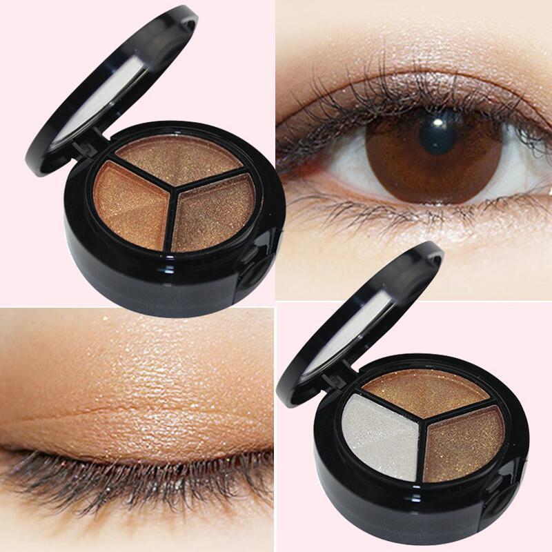 Tri-color Matte Shimmer Glitter Eye Shadow Palette Earth Color with Mirror with Brush Long-lasting Women Makeup Tools