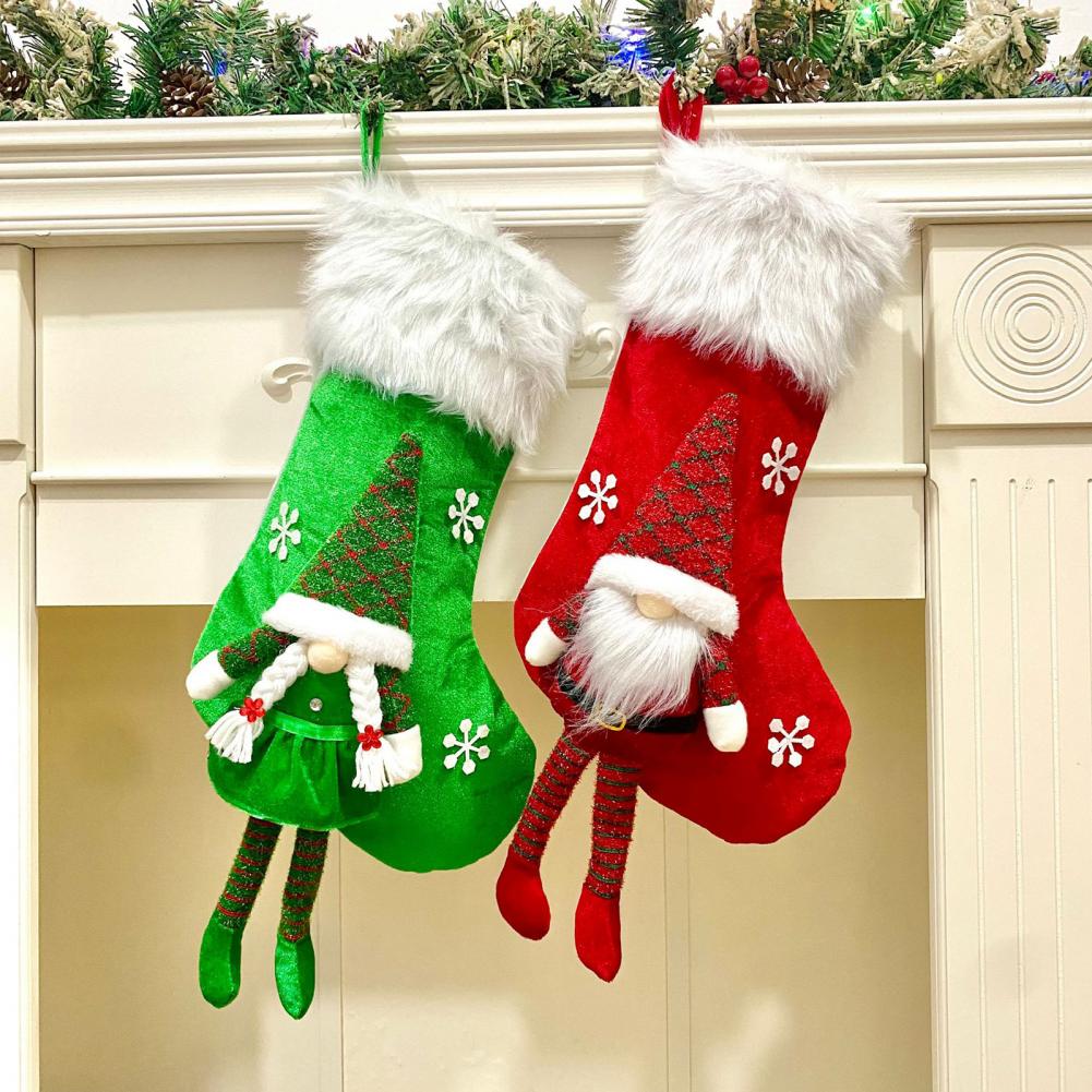 Christmas Stockings with Hooks Oversized Christmas Stockings Festive Christmas Stocking with Snowflake Santa Claus for Holiday