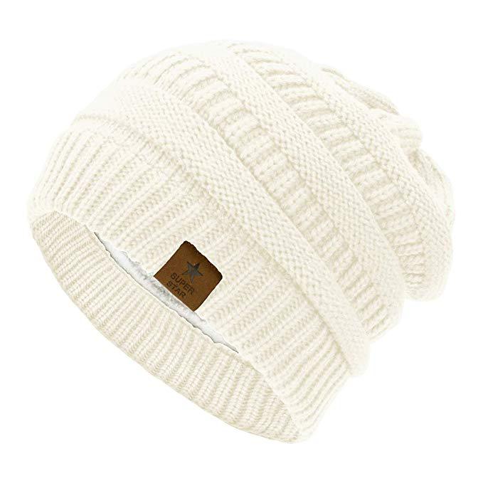 Winter Warm Chunky Fleece Beanie Solid Color Elastic Knit Hats Lightweight Cap Coldproof Beanies for Women Men