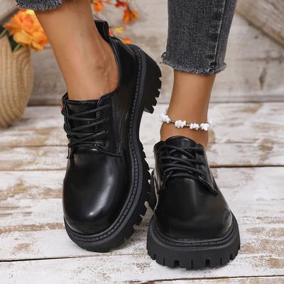 Мода 2025 Женские Весенние Новые Черные Туфли на Плоской Платформе Женские Лоферы Слипоны Туфли-лодочки Дизайнерские Повседневные Кожаные Оксфорды