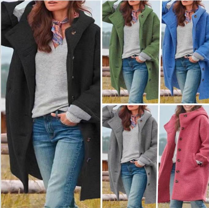 Women's Mid-Length Hooded Autumn Coat - Single-Breasted, Multi-Color & Multi-Size Casual Style (2026)