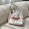 2 striped letter embroidered shoulder tote bag drawstring large capacity canvas bag commuter shopping bag