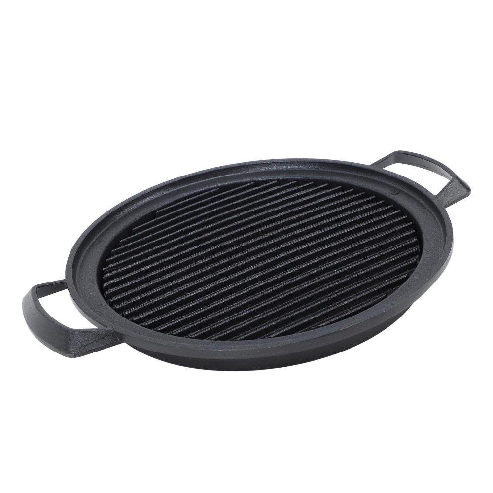 Black Pan Round Tabletop Charcoal Ribbed BBQ Tray Ribbed Cooking Open Flame