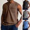 Men Tops Sleeveless Round Neck Buttons Half Placket Solid Color Camisole
