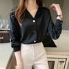 Весенне-летняя офисная женская элегантная модная шифоновая рубашка с длинным рукавом, женская темпераментная универсальная блузка с лацканами, женский кардиган, топ