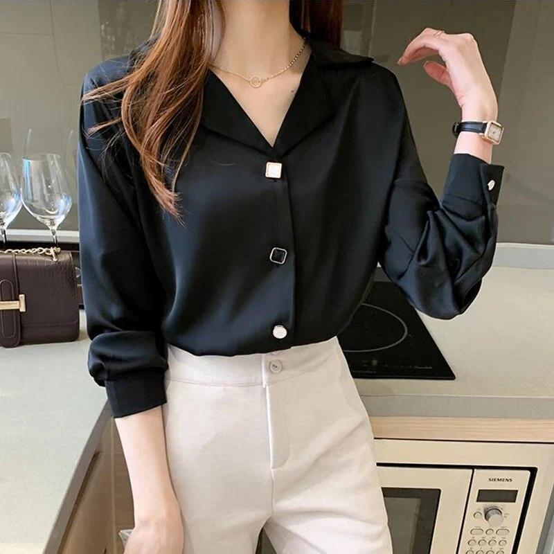 Весенне-летняя офисная женская элегантная модная шифоновая рубашка с длинным рукавом, женская темпераментная универсальная блузка с лацканами, женский кардиган, топ
