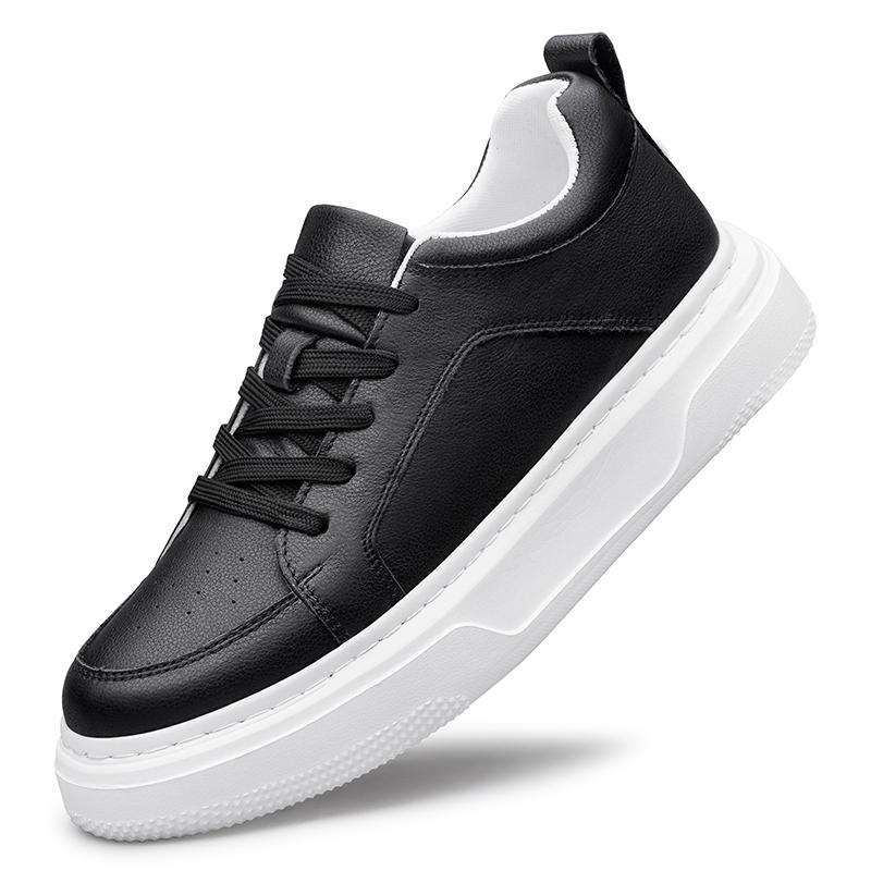 Men Faux Leather Platform Skate Shoes Hidden 6-8CM Height Increase Lace Up Soft Cushion Wear Resistant Daily Casual Sneakers