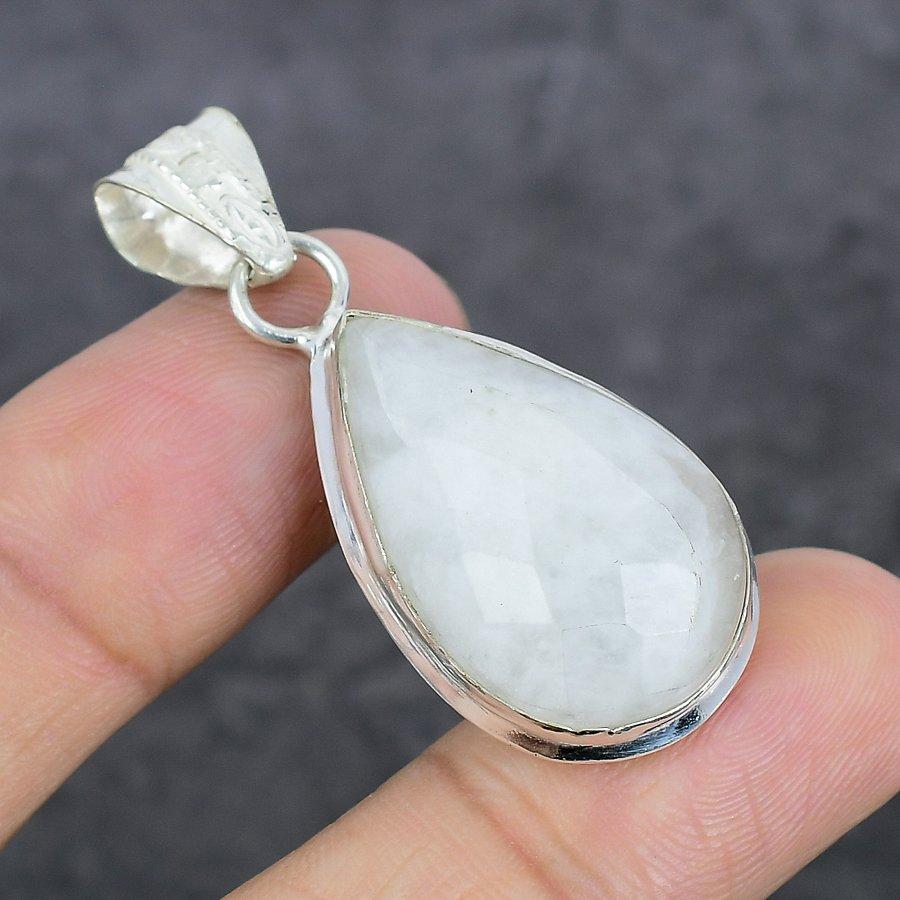 Rainbow Moonstone Ethnic 925 Sterling Silver Jewelry Pendant 1.85" N5D97