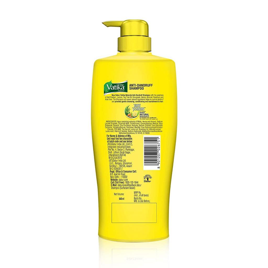 Dabur Vatika Шампунь против перхоти с лимоном и мети для волос без перхоти - 640 мл