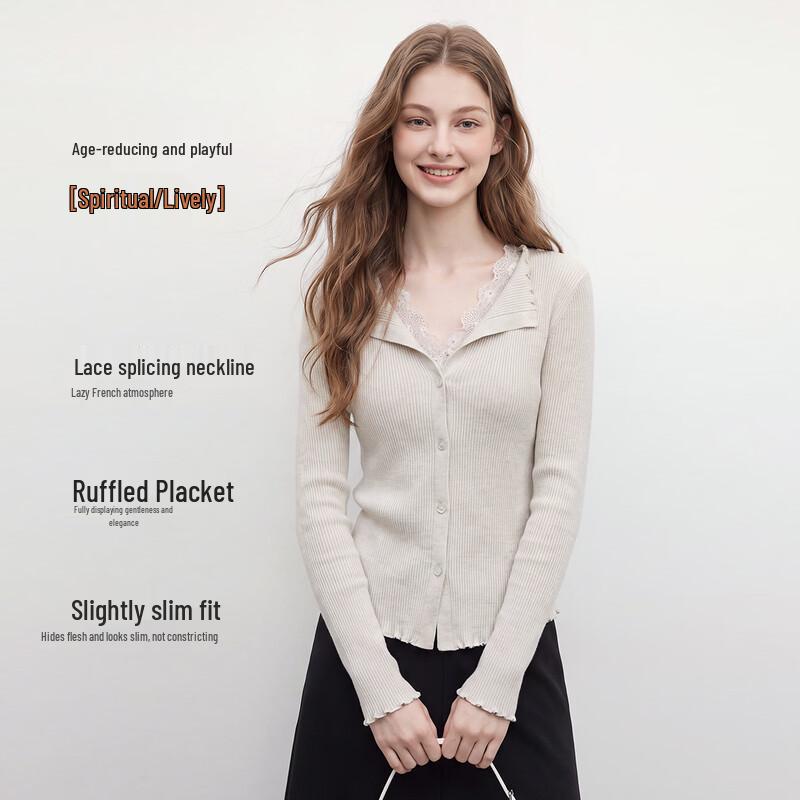 Женский вязаный кардиган Hstyle с V-образным вырезом, кружевной пэчворк