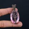 Древо Жизни Розовый Кунзит Драгоценный Камень Медная Проволока Обернуть Ювелирные Изделия Кулон Ручной Работы Для Женщин