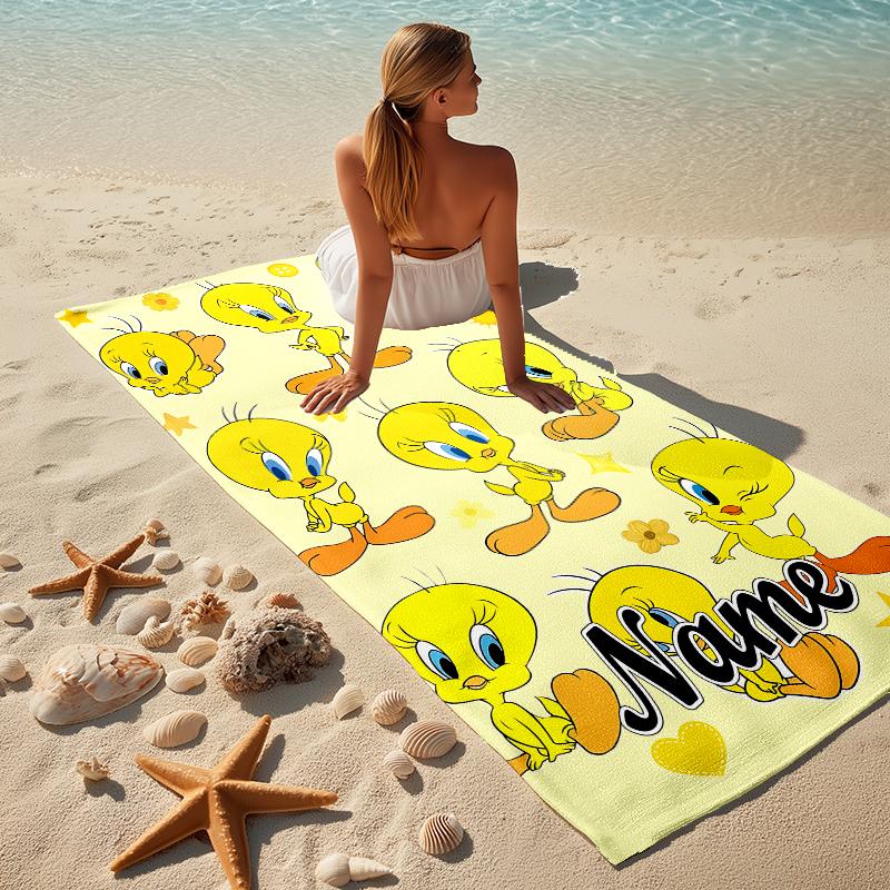 Custom Name Tweety Bird Stylish Digital Printing Beach Towel Quick‑Drying Absorbent Blanket for Beach Pool Gym Travel