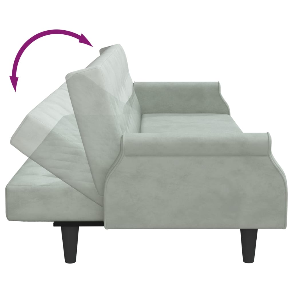 2 Seater Sofa Bed with Cushions and Footstool Light Grey Velvet