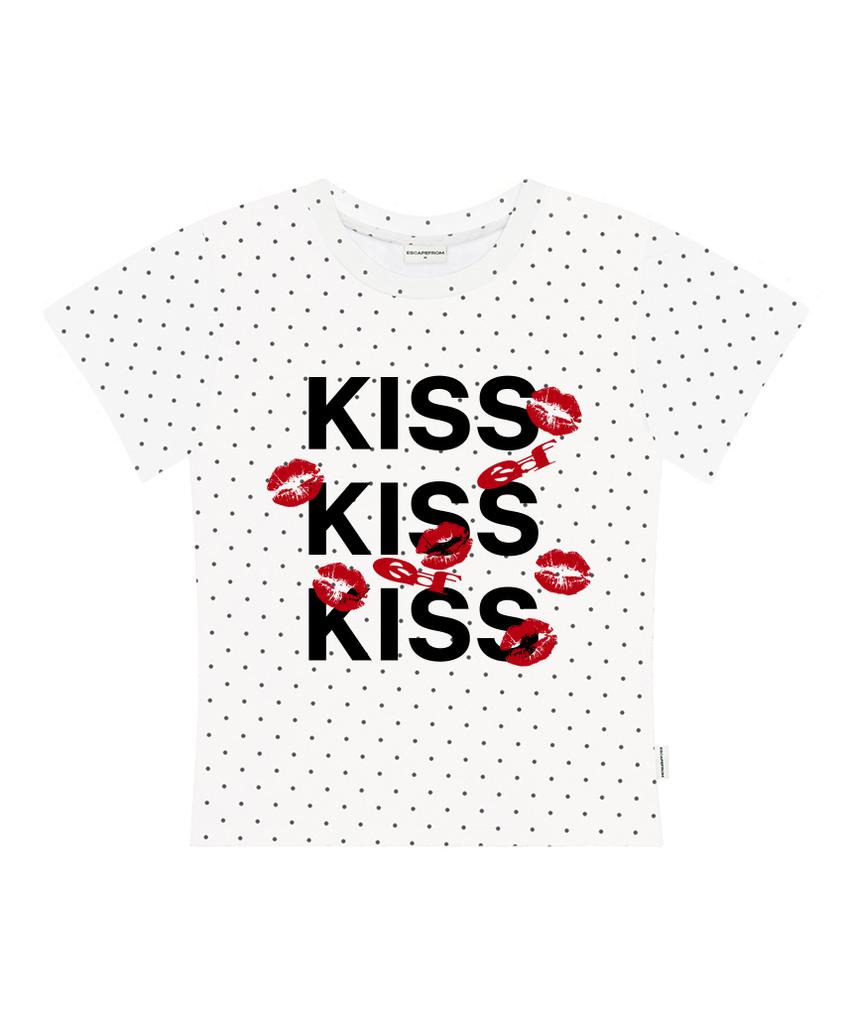 ESCAPEFROM Футболка с принтом Kiss Kiss Kiss Точки Приталенная Короткий рукав Розовый