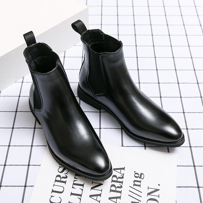 Chelsea Boots for Men Handmade Mens Boots Sole Ankle Business Round Pu Cowboy Slip-On Mens Boots Size 38-48 Men Shoes