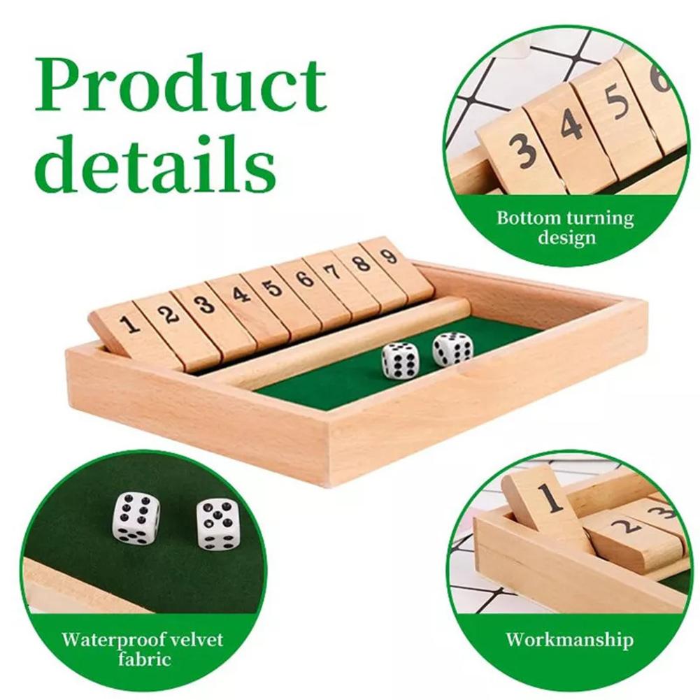 Large Shut The Box Game 12 Dice Board Game Wooden Pub Tabletop Game Box Support For 2 To 4 Players,2 Dice Included For Party