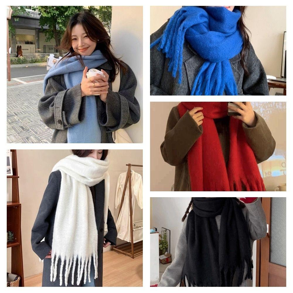 Tassel Wool Scarf Plush Long Shawl Retro Winter Cashmere Scarves Student